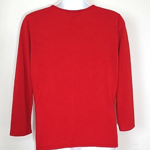 Norton McNaughton Red V-Neck Sweater Beaded Bow Embellished 3/4 Sleeve Small - Picture 3 of 4